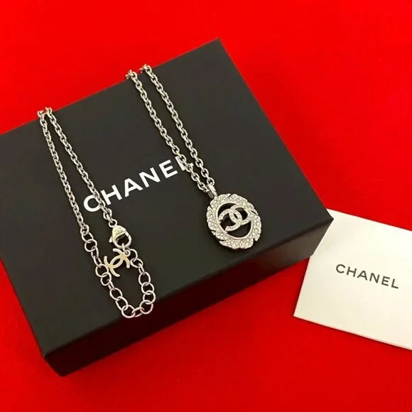 Chanel CC Logo Motif Plated Rhinestone Chain Necklace - Picture 1 of 5